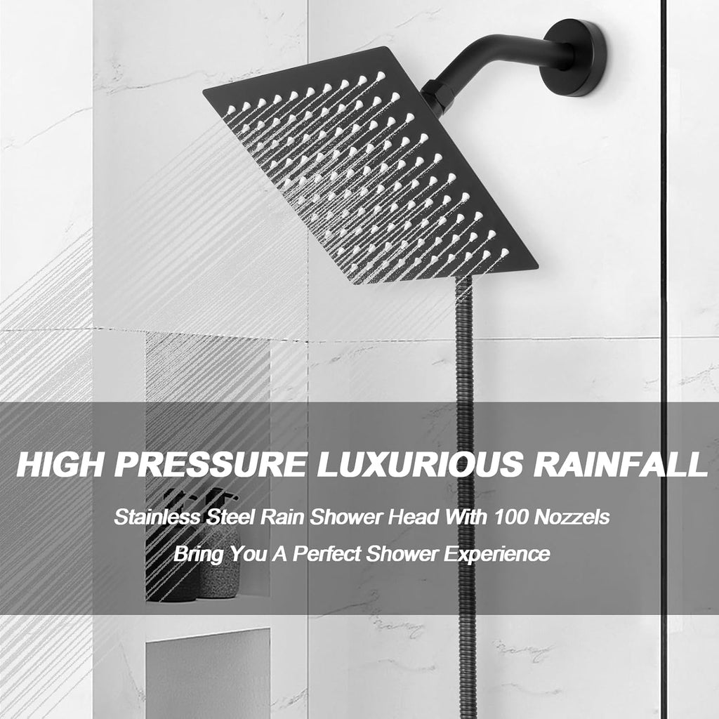 Shower Head with Hose, High Pressure Stainless Steel Rain Shower and 3 Settings Handheld Spray Combo with Push Button