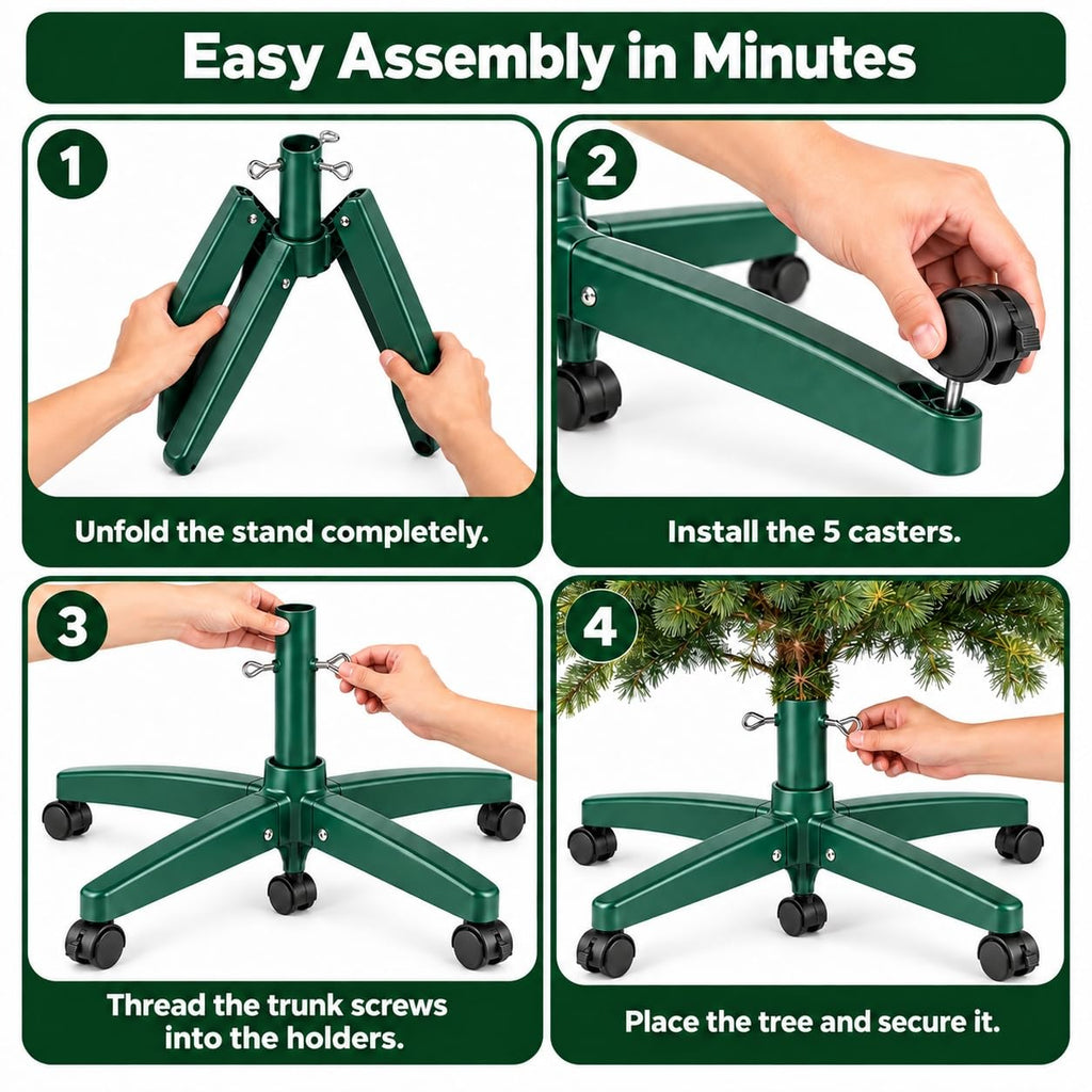 Rolling Christmas Tree Stand, Folding Base for Artificial Trees