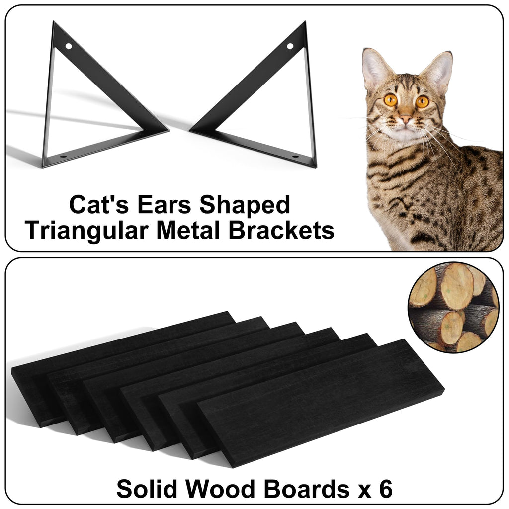 Black Floating Shelves, 6-Piece Set Wood Wall Storage Unit