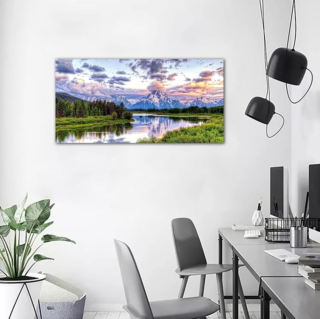 Landscape Canvas Wall Art Nature Picture Oxbow Bend Grand Teton National Park Modern Canvas Artwork River and Forest