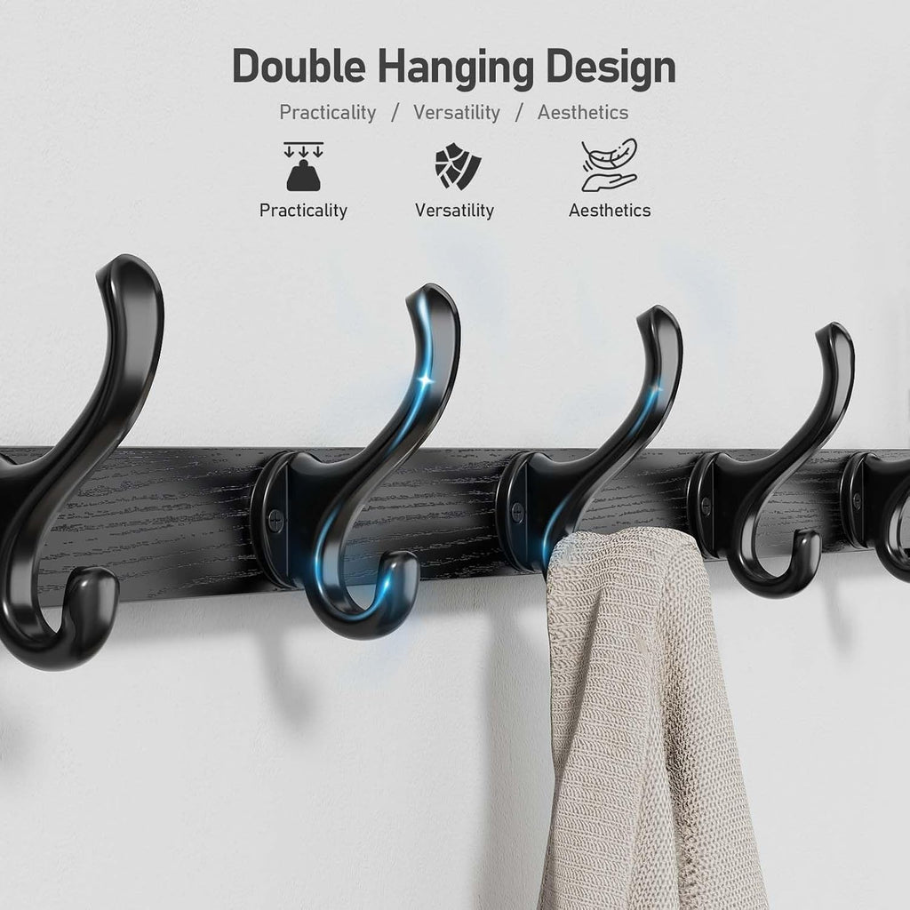 29" Rustic Coat Rack Wall Mount with Shelf, Entryway Wall Hooks with Shelf, Coat Hangers , Black