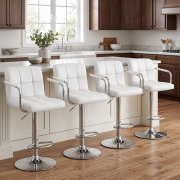 Swivel Bar Stools Set of 4, PU Leather Counter Stool with Armrest