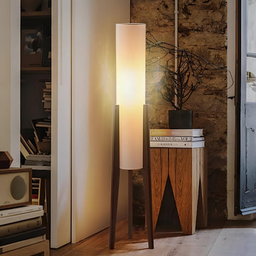 Farmhouse Floor Lamp,Walnut Wood Vintage Standings Lamp with Foot Switch, 3 Color White Fabric Tall 