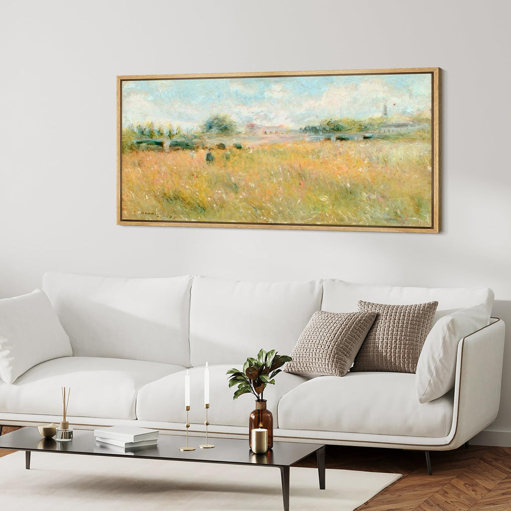 Extra Large Framed Canvas Print Wall Art Rustic Fields Impressionist Countryside Antique Retro Fine Art Illustrations