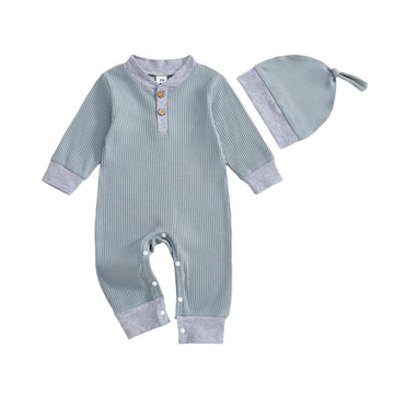 Newborn Baby Boy Long Sleeve Romper Bodysuits Coming Home Outfit 2Pcs Hat Jumpsuit Cute Infant Fall Winter Clothes