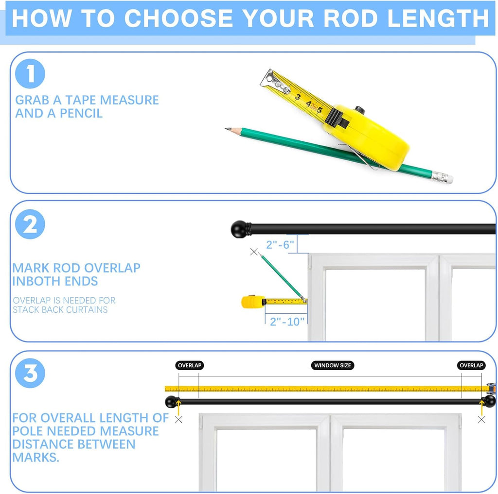 Curtain Rods for Windows 16 to 92 Inches, Curtain Rod Max Adjustable Length of 104 IN, 1" Diameter Drapery Rods Round