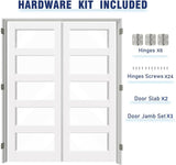 French Doors, 60"x80"Interior Double Doors with Jamb & Hardware Kit, 5-Lite Clear Glass, Solid Core MDF for Bedroom