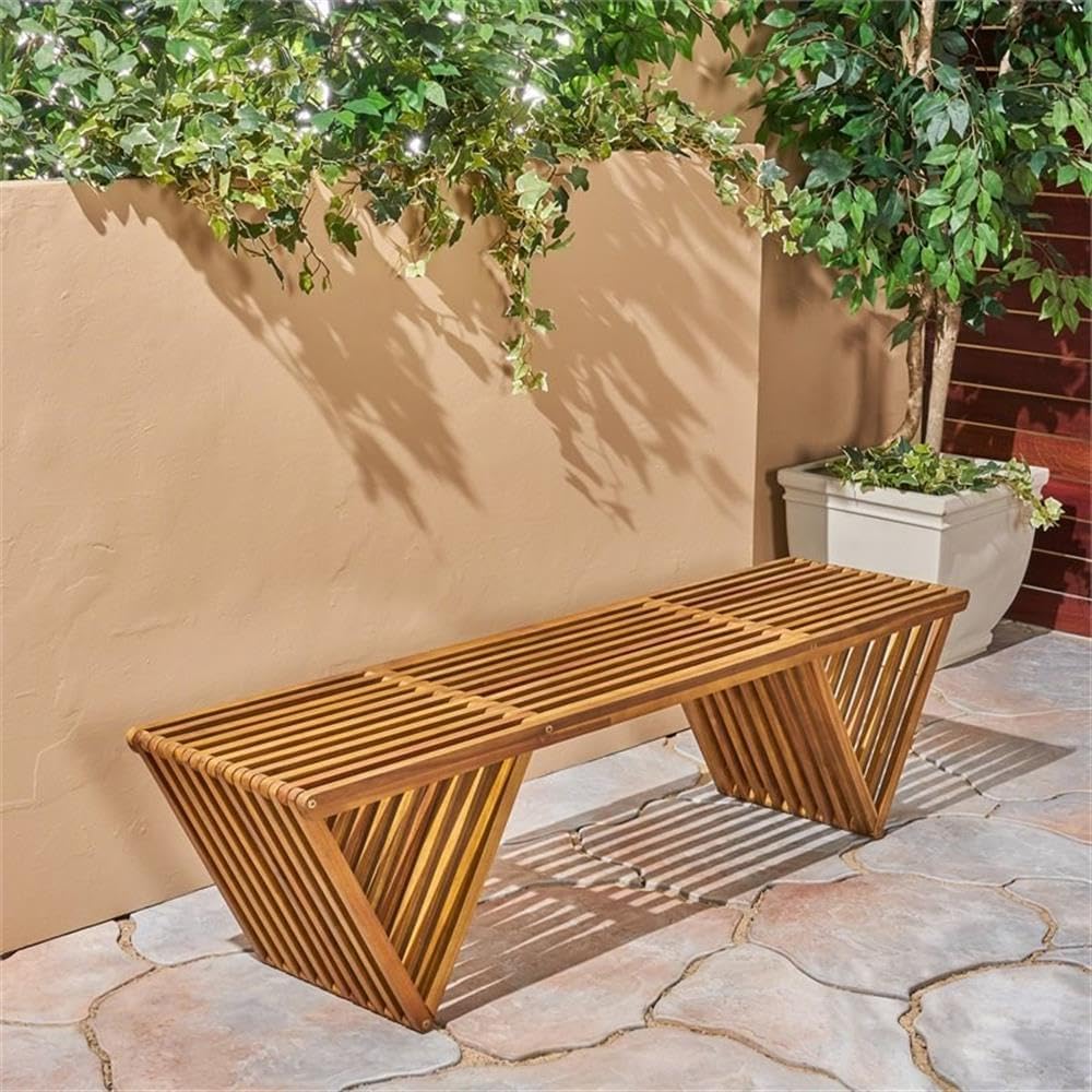 Esme Outdoor Acacia Wood Bench, Teak Finish