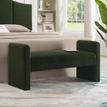 Modern Upholstered Bed Bench Covered with Soft Boucle Teddy Fabric, Lovely Entryway Bench Ottoman with