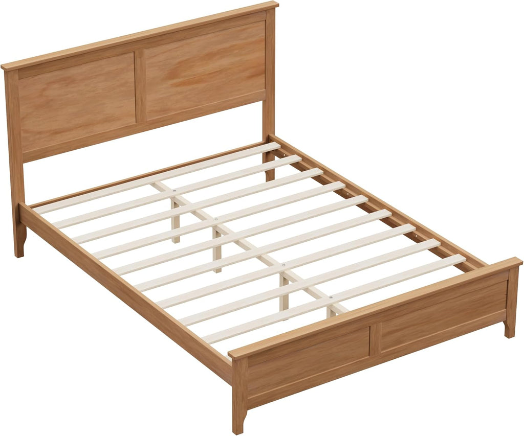 Queen Bed Frame, Solid Wood Platfrom Bed Frame Queen with Headboard & Slat Supports, No Box Spring Needed, Easy