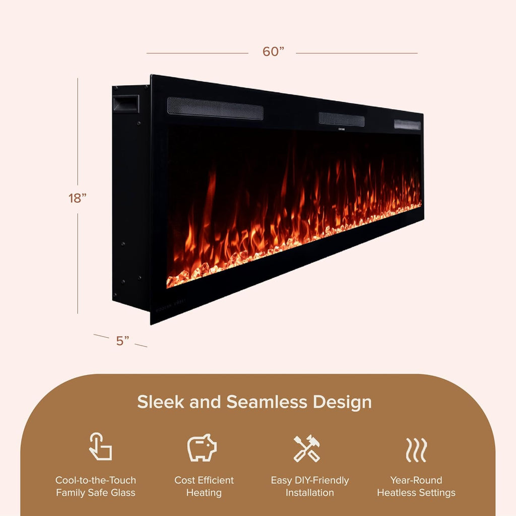 Modern Ember Vibrance 60 Inch Smart Linear Electric Fireplace Insert