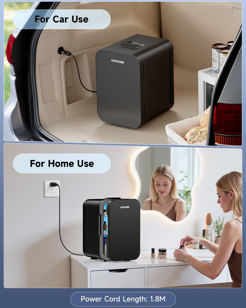 Small Mini Fridge, 18L Portable Tiny Fridge for Skincare, 120V/12V Makeup Refrigerator Mini, Thermoelectric Cooler & Warmer for Drinks, Food, Cosmetics for Office/Dorm/Car/Travel, Black