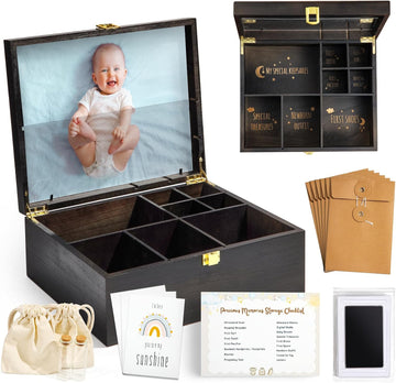 Baby Keepsake Box Wooden with 6 Additional Items