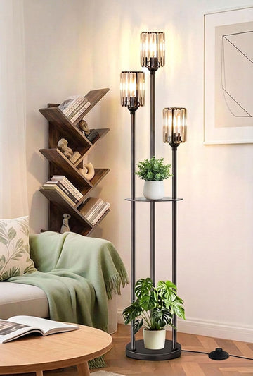 Crystal Floor Lamps, Glass Modern Floor Lamp with Shelves, Mid Century Standing Lamps with Table