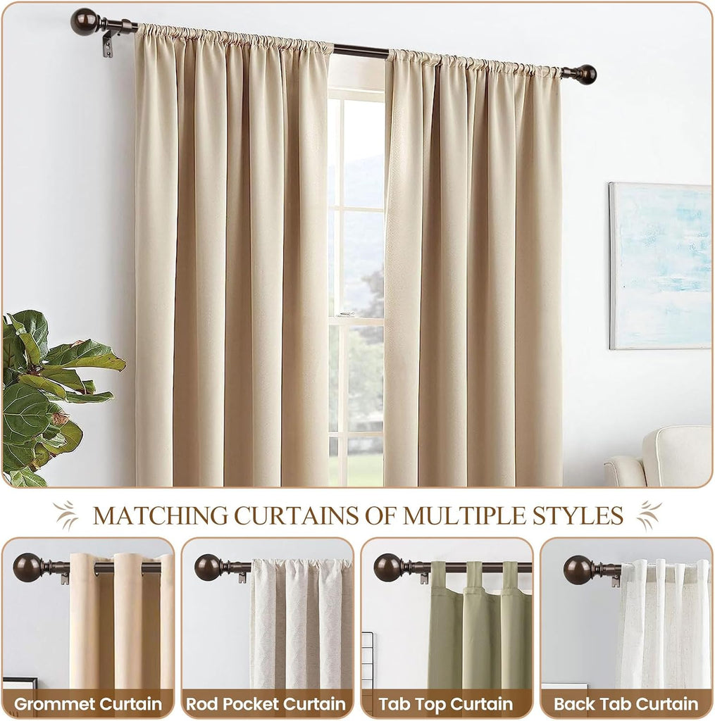 Curtain Rods, Antique Bronze Single Curtain Rod for Windows, 7/8 Inch Decorative Drapery