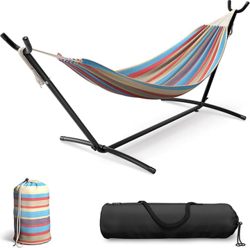 2-Person Luxury Hammock with Steel Stand- Premium Cotton Blend 60" Large Bed- Heavy Duty 450lbs Portable w/Carrying