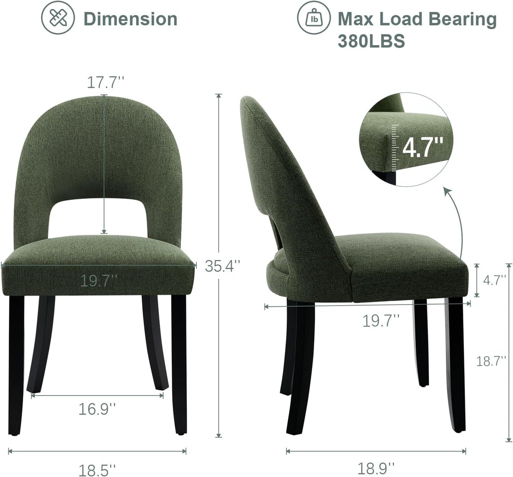 French Farmhouse Dining Chairs Set of 2, Upholstered Rattan Dining Chairs with Curved Backrest and Carved Solid Wood Frame for Dining Room or Living Room