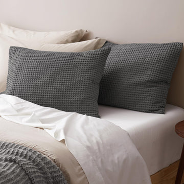 Ultra Soft Waffle Pillow Shams Queen Size 20"x30", Grey, No Insert