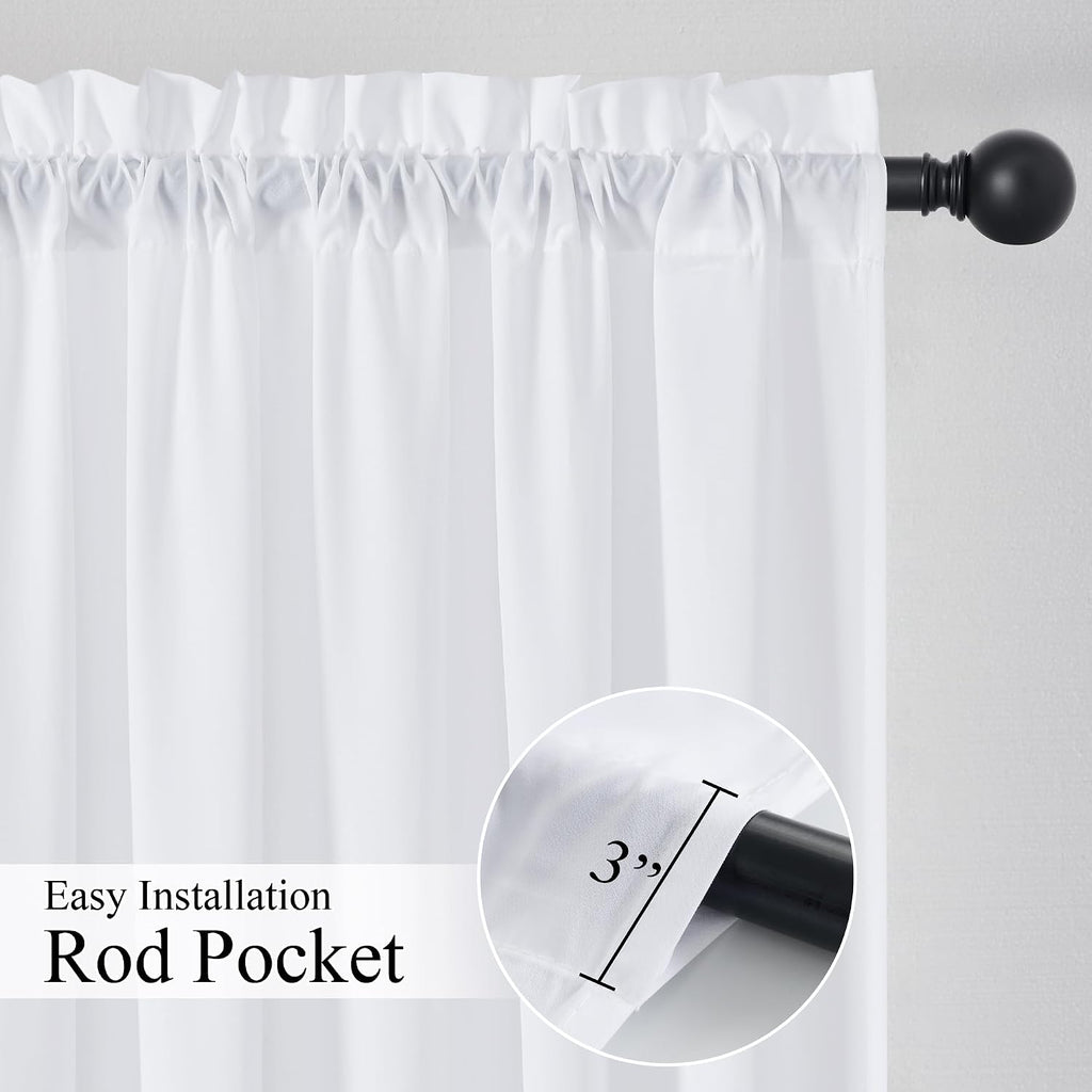 Pure White Privacy Sheer Curtains 52 x 63 Inches 2 Panels, Light Filtering Window Treatments, Non-See-Through Drapes