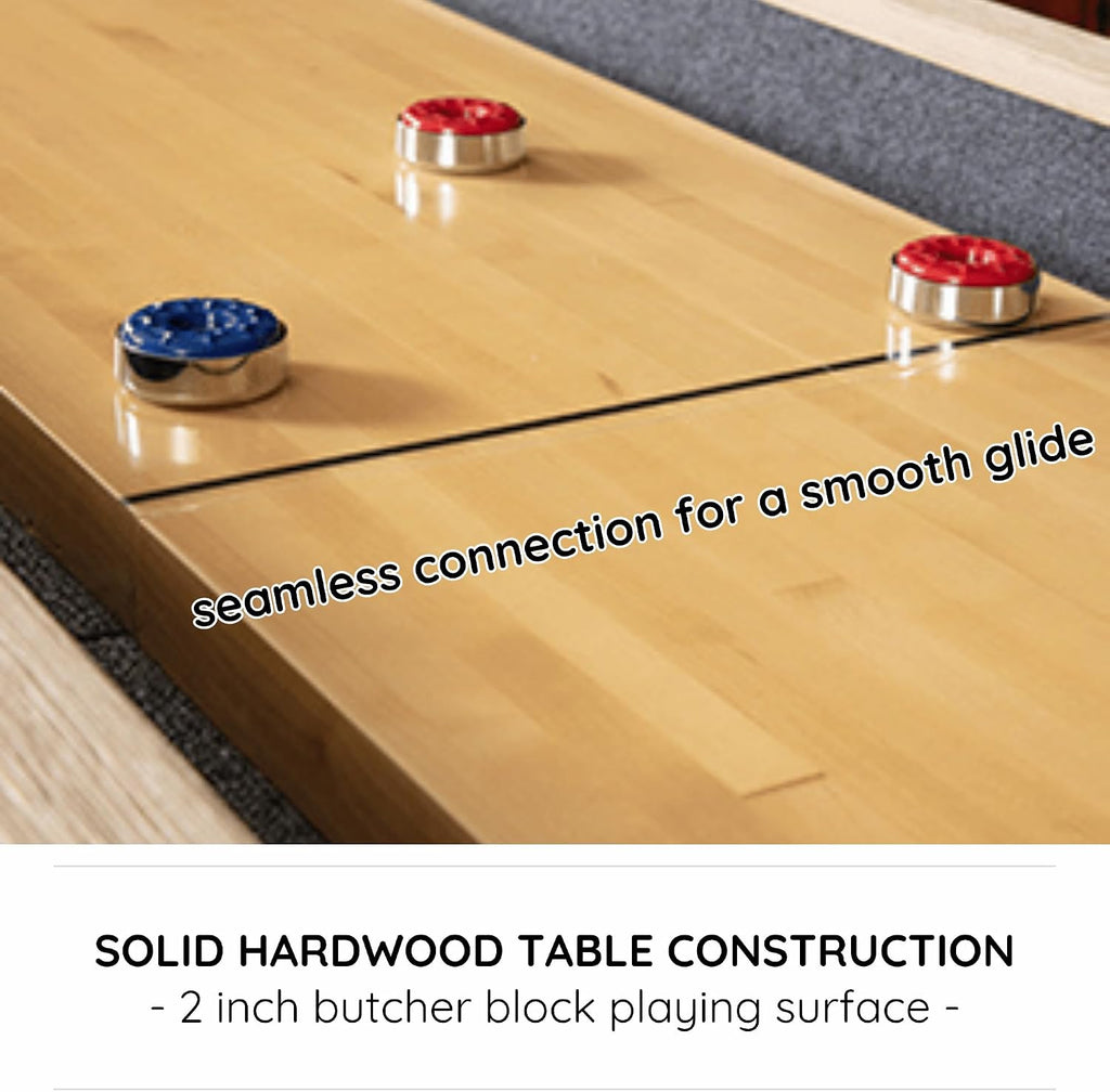 12/14 FT Solid Wood Shuffleboard Table, Comes in 2 6/7' Pieces Goes Around Stairs & Hallways