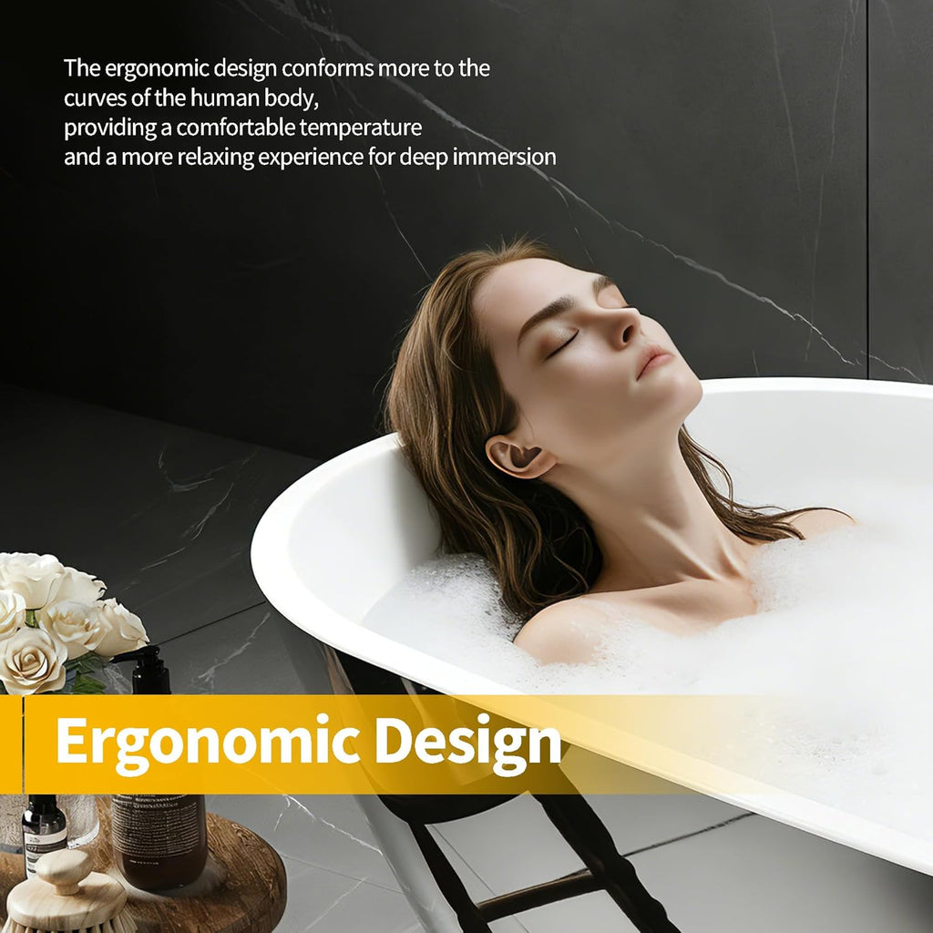 59 Inch Acrylic Freestanding Bathtub, Deep Soaking Tub with White Interior Black Exterior, Oval Stand Alone Acrylic