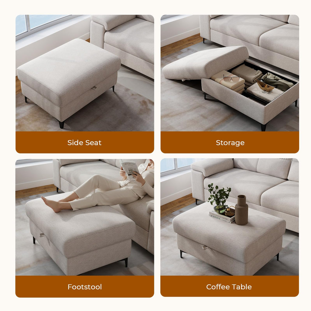 35" Large Storage Ottoman (Beige)