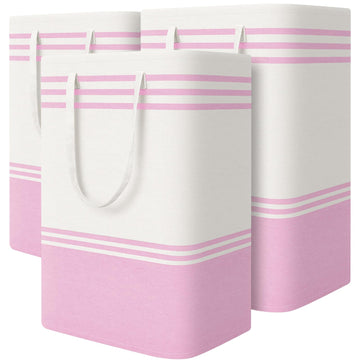 3-Pack Laundry Basket, Laundry Hamper, Pink-75L