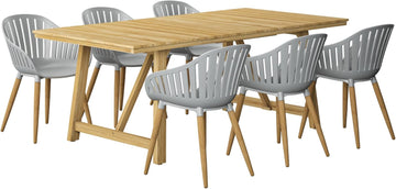 Towson 7-Piece Outdoor Rectangular Dining Table Set | Certified Teak | Ideal for Patio and Indoors