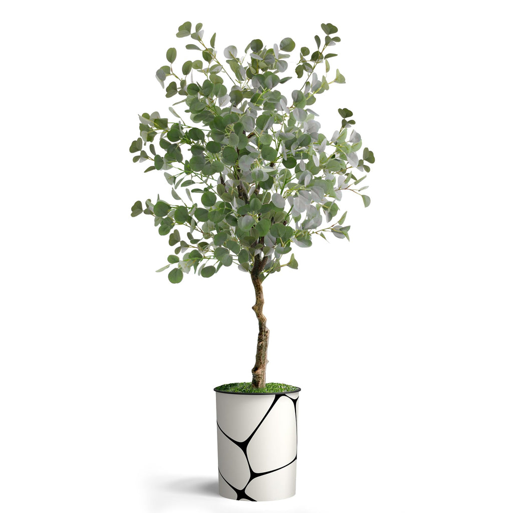 Artificial Tree in Geometric Pattern Planter, Fake Eucalyptus Silk Tree for Indoor and Outdoor Home Decoration - 57"