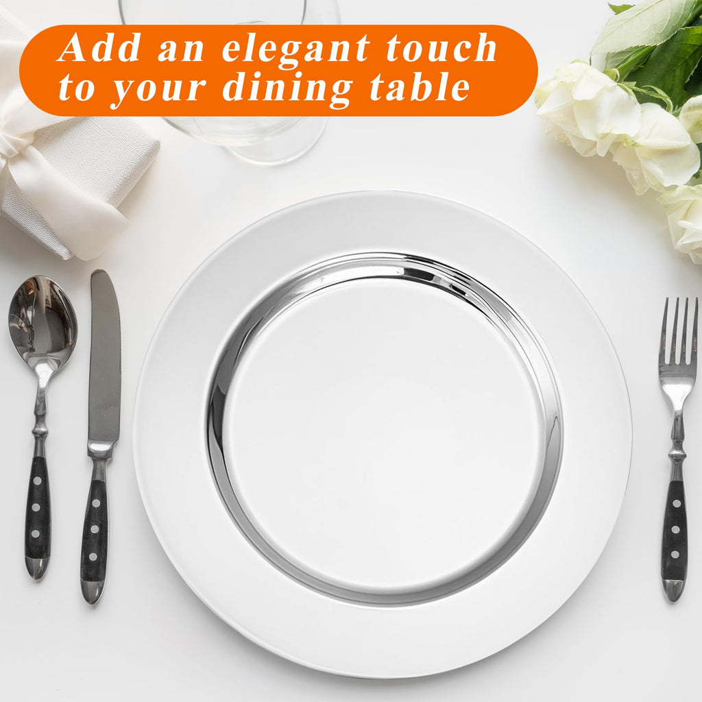 Charger Plates, 6 Pack, Silver, 13 Inch, Round