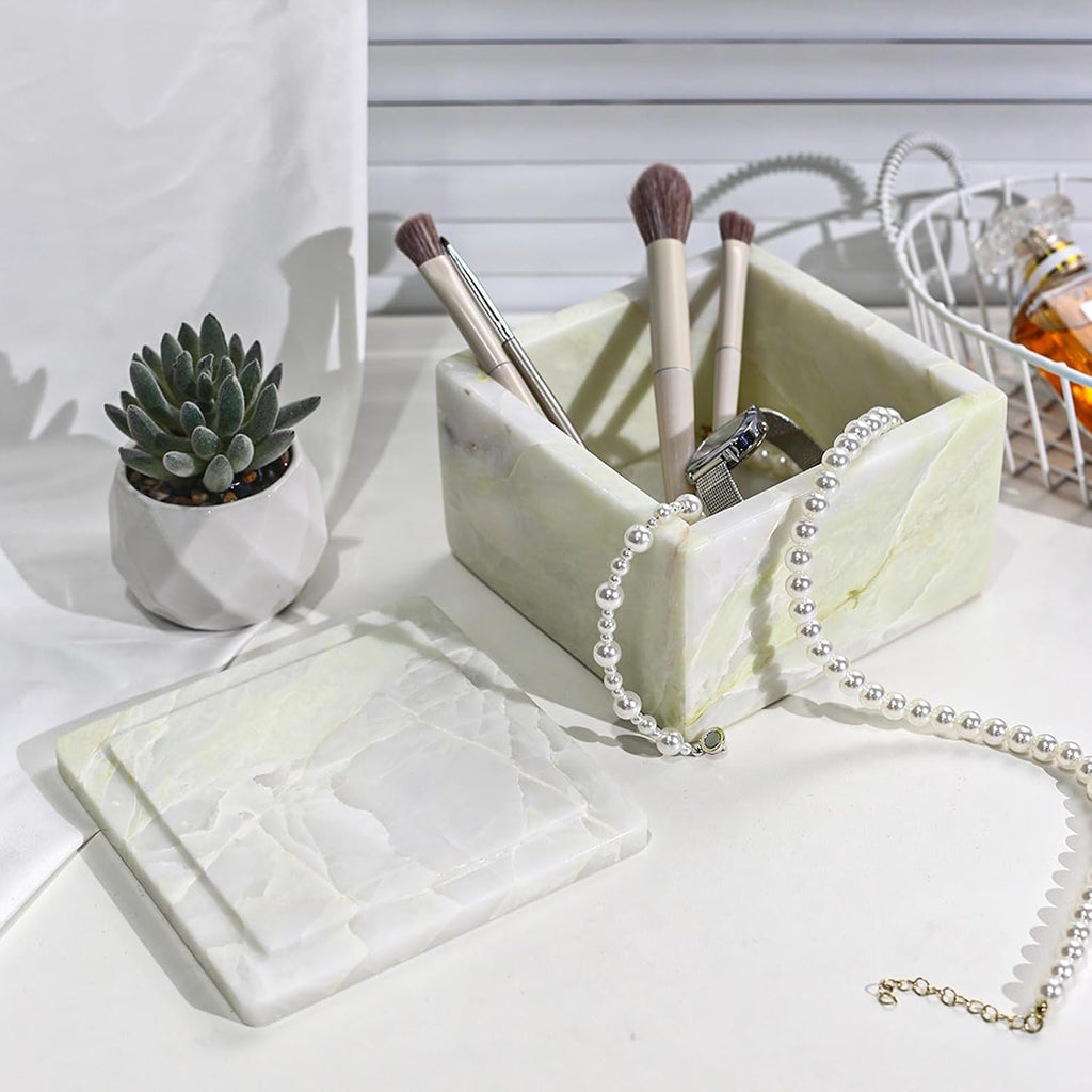 Natural Marble Storage Box with Lid, Stone Decorative Organizer Box for Jewelry, Luxury Keepsake Boxes Decor, Square