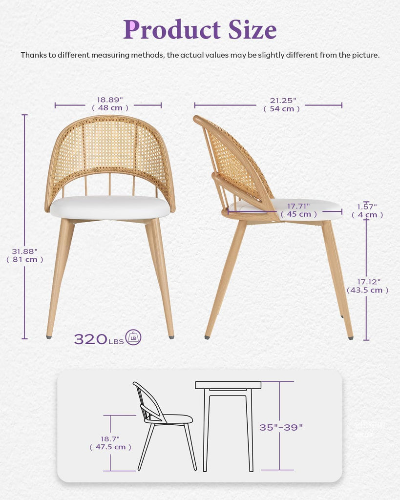 Rattan Dinner Chairs Set of 4 with Faux Leather Cushion, Modern Dining Room Chairs w/Adjustable Foot Pads, Kitchen