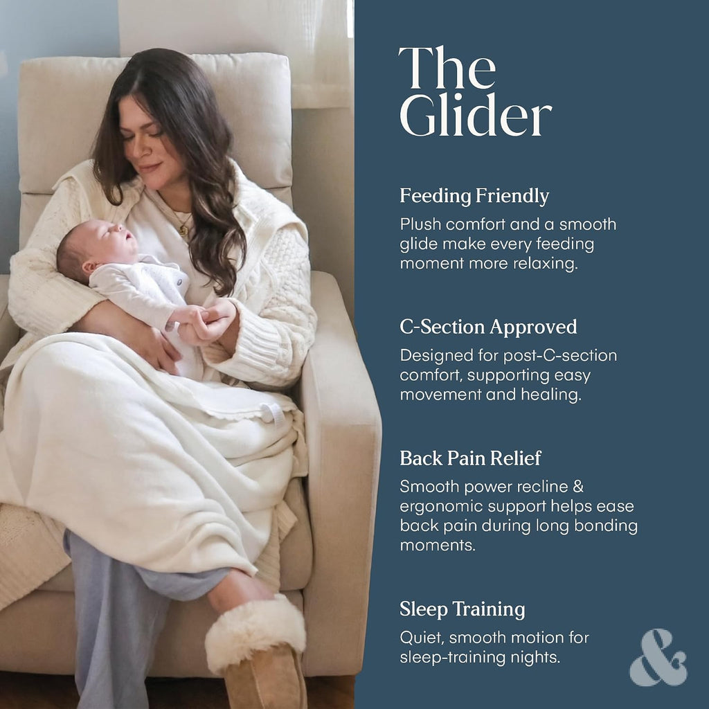 The Glider Premium Power Recliner Nursery Glider Chair with Adjustable Head Support | Designed with a Thoughtful