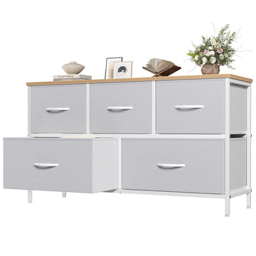 5 Drawer Fabric Dresser, Wide Chest of Drawers, Closet Organizer
