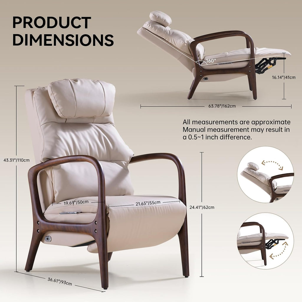 M7 Power Recliner Chair for Adults, Genuine Leather | Adjustable Lumbar Support & 5-Min Rhythmic Stretch 160°