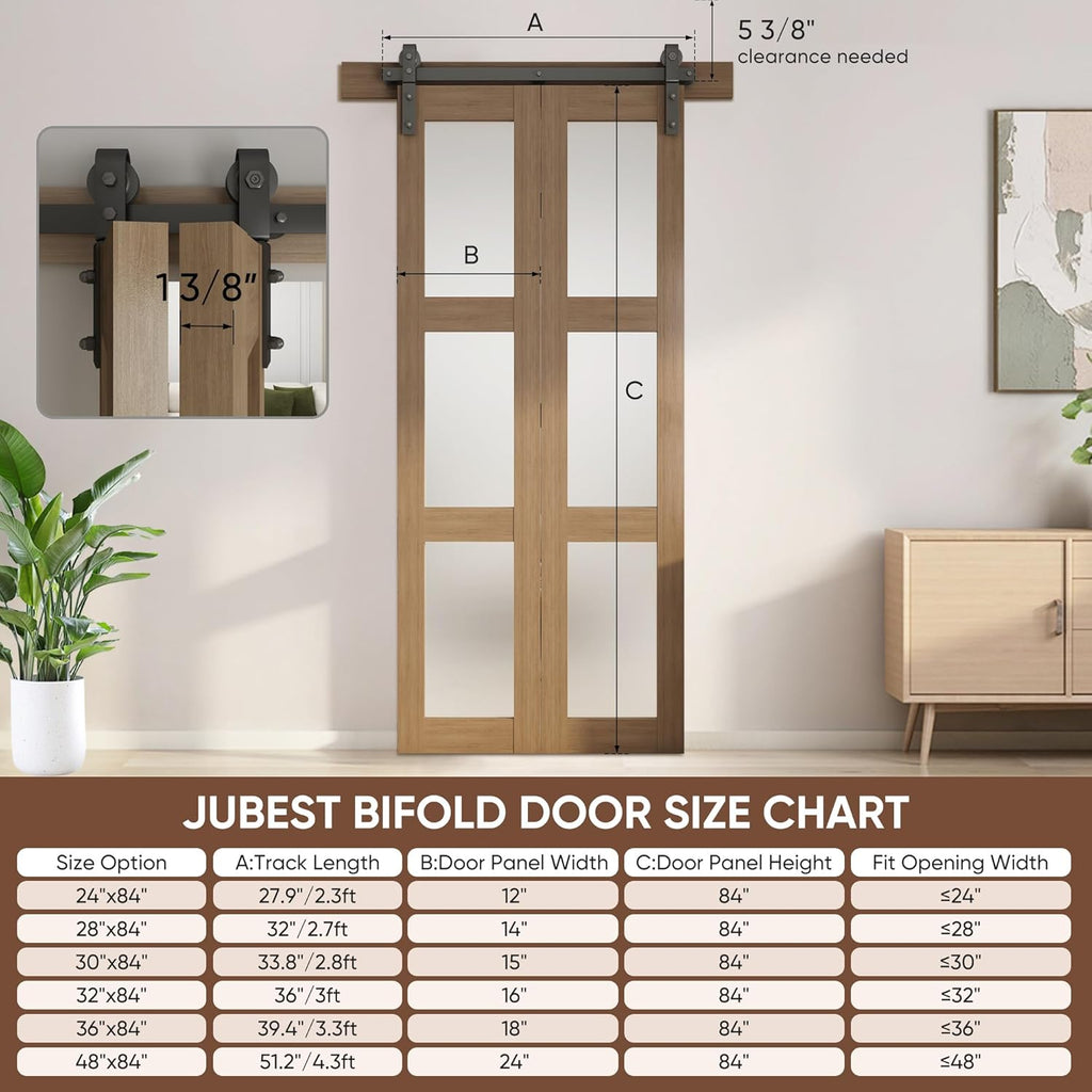 Bifold Glass Barn Door, 32Inch Bi Fold Sliding Barn Door Kit with Hardware Include, 3-Panel Glass Ba