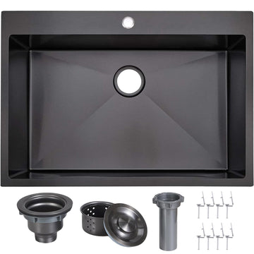 28x18 Inch Black Drop In, Top Mount Single Bowl