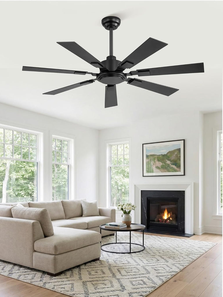 52“ Ceiling Fans No Light with Remote, Black Modern Ceiling Fan Without Light, Quiet Reversible DC Motor, 6 Speeds