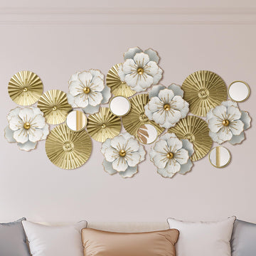 Metal Flower Wall Decor Ivory Metal Plates Mirror Wall Art Rustic Modern Floral Sculpture Floral Blossom Sculpture