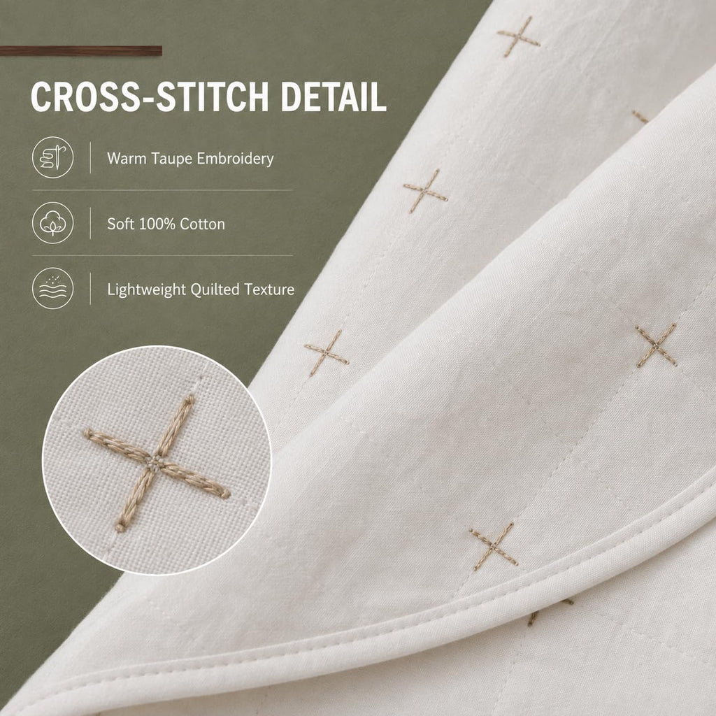 100% Cotton Quilt Set, Embroidered Cross Design, 3-Piece