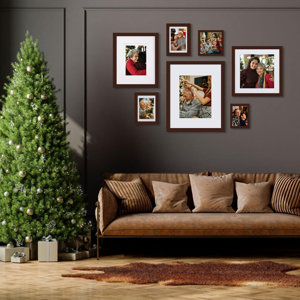 5x7 Picture Frames Made of Solid Wood with Plexiglass, Display Pictures 3.5x5/4x6 with Mat or 5x7 Without Mat Set of