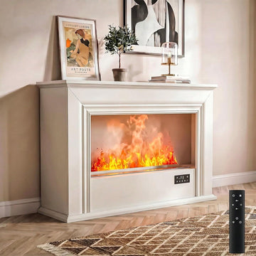 40" Electric Water Vapor Fireplace with Mantel, 13 Colors Realistic Atomized Flame, Humidifying Function, Black (White)