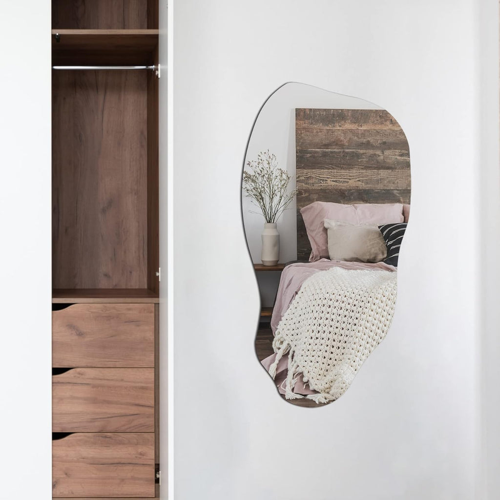 32'' x 18'' Irregular Asymmetrical Wall Mirror Bathroom Entryway, Modern Decorative Mirror Hanging
