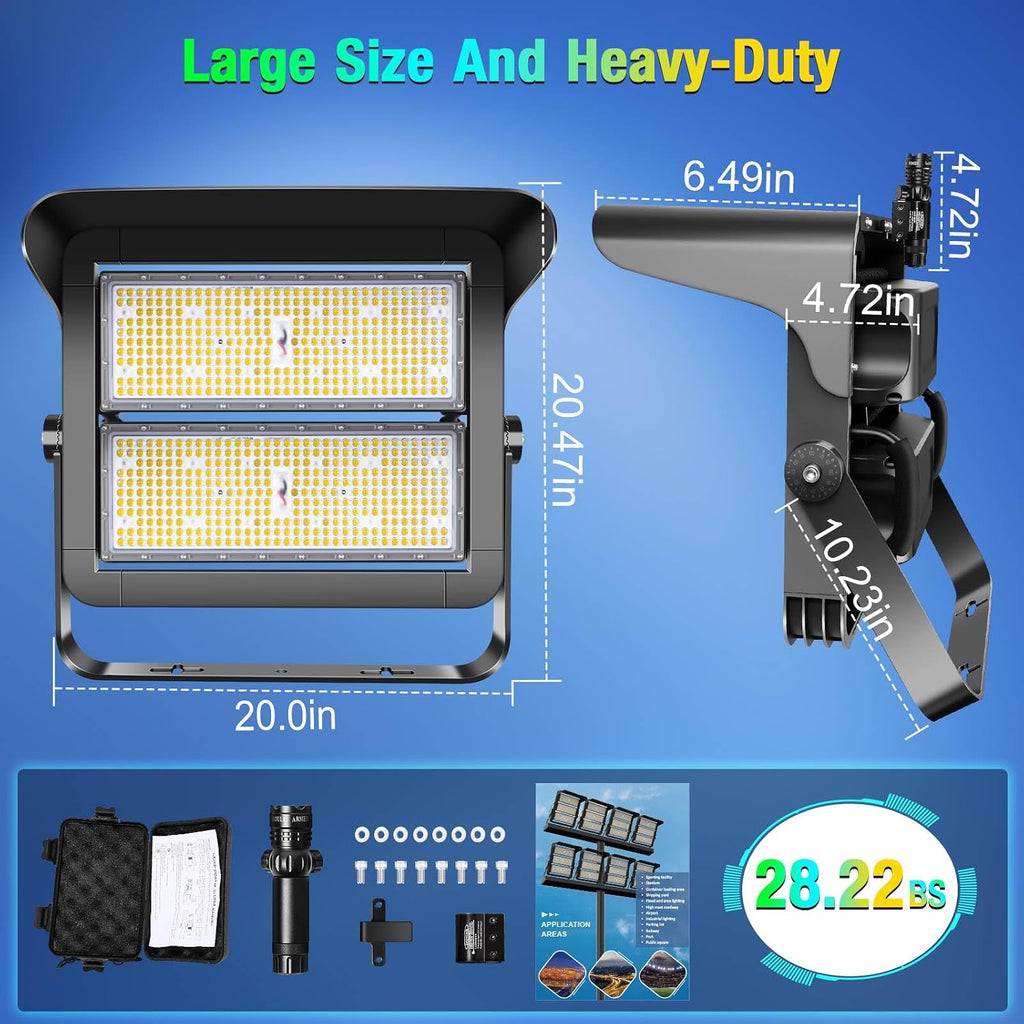 500W Dimmable Led High Mast Stadium Light, 75000LM Super Bright | Outdoor Arena Floodlight Adjustable IP66 5000K