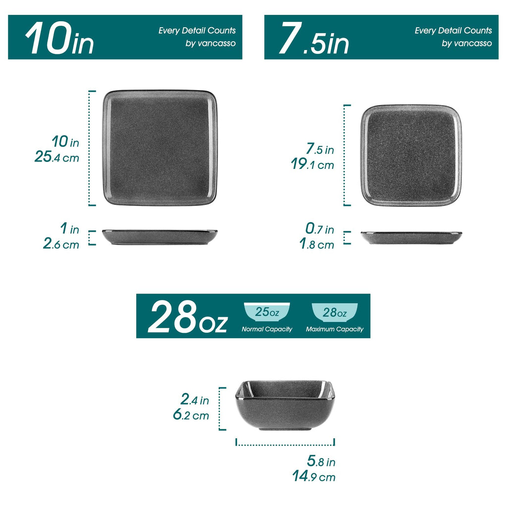 Square Reactive Glaze Stoneware Dinnerware Set, 12-Piece Dish Set