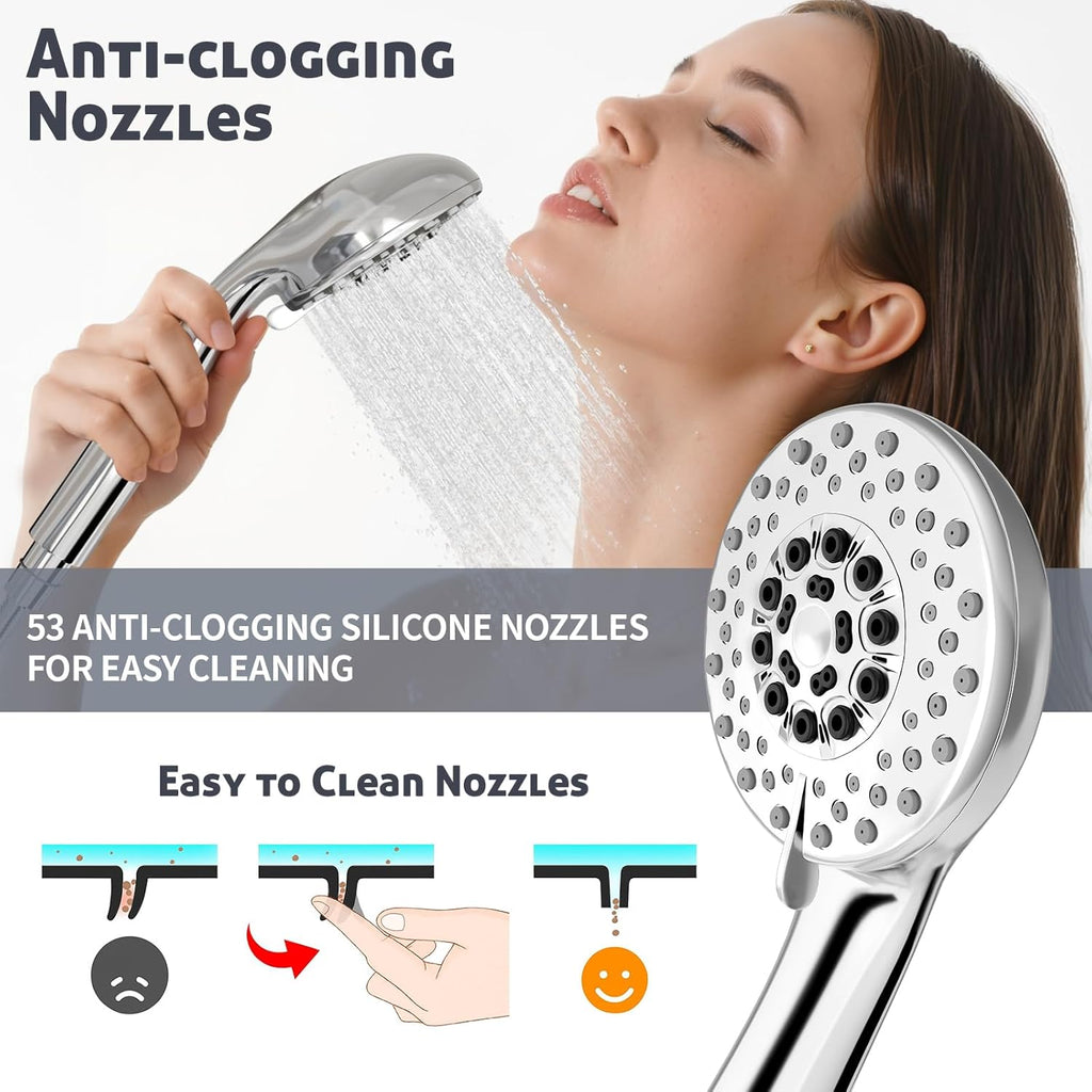 High Pressure Shower Head with Powerful Shower Spray & 59'' Stainless Steel Hose, 5 Spray Modes