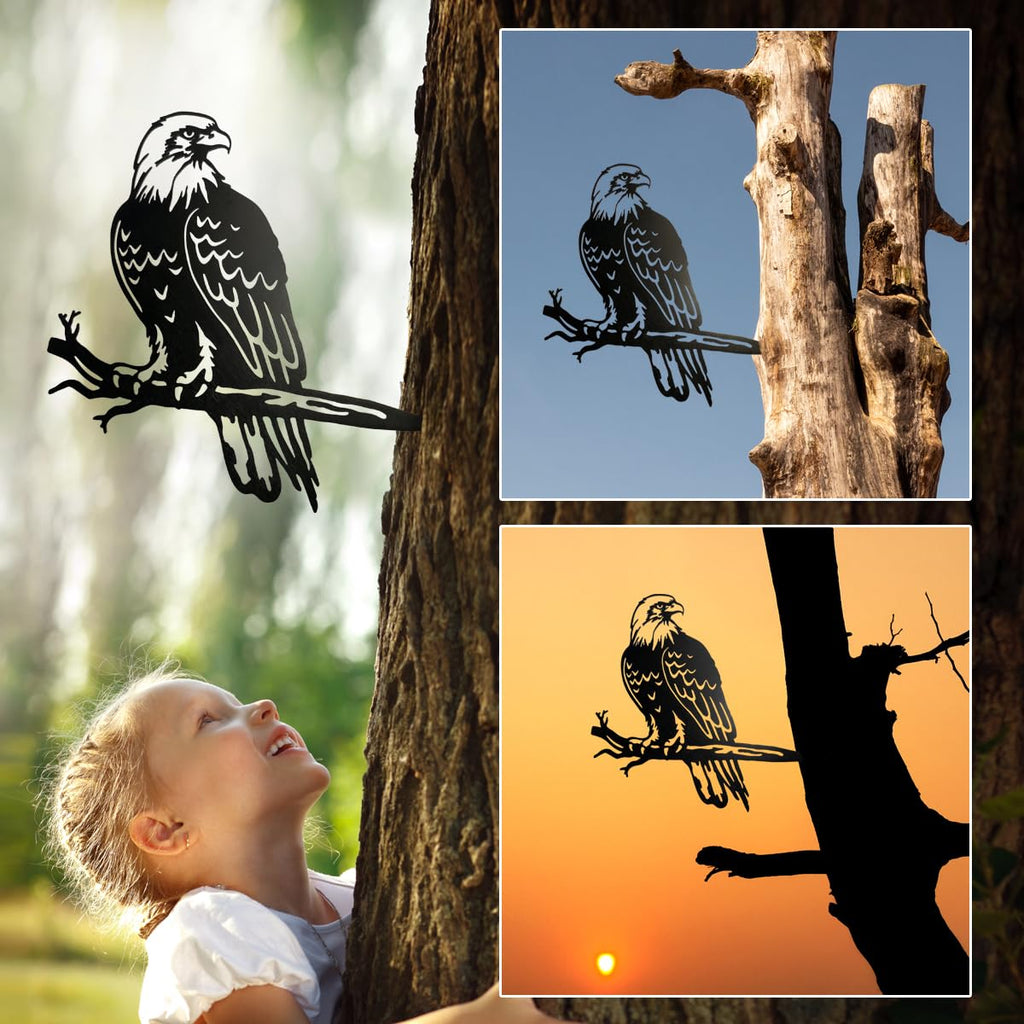 Bald Eagle Metal Bird Yard Art, Outdoor Tree Decor, Eagle Statue Gift for Men