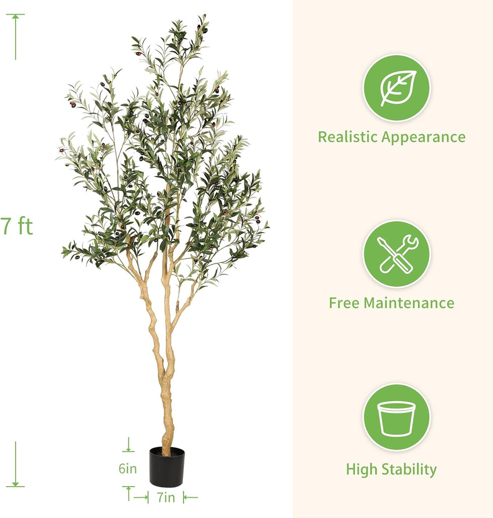 Faux Olive Tree 7ft - Realistic Tall Olive Trees Artificial Indoor