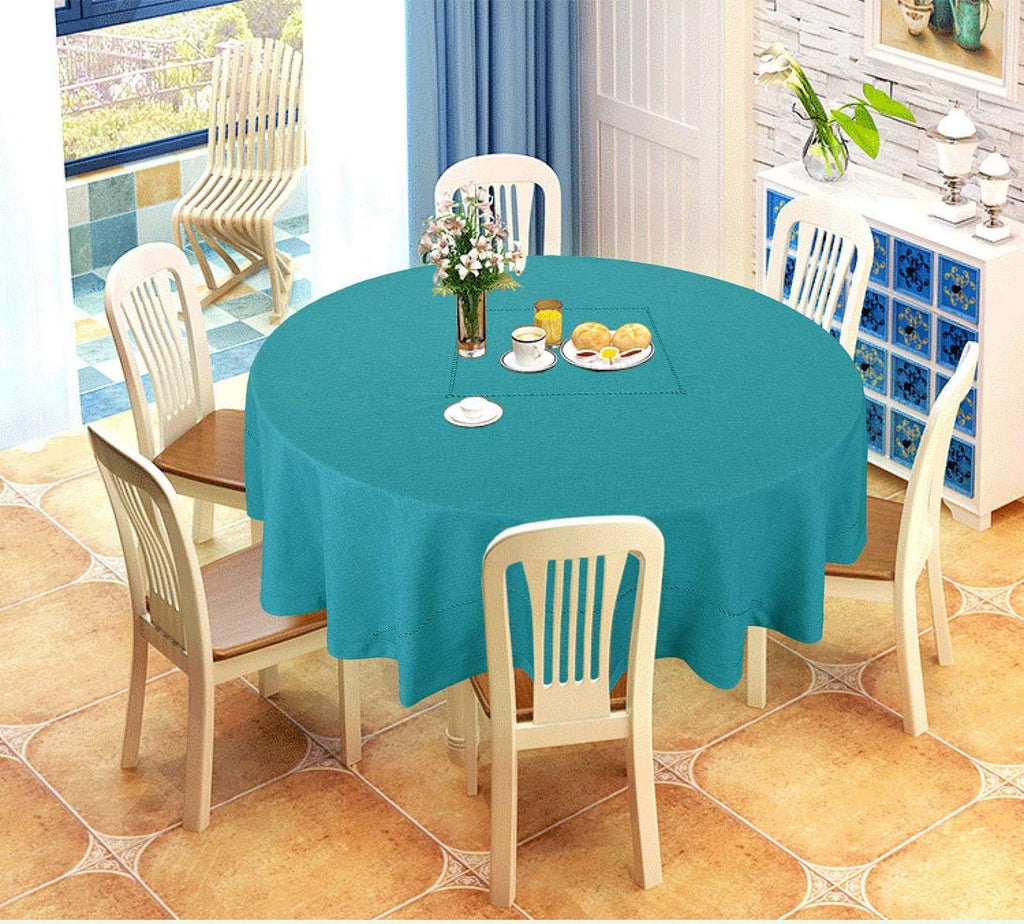 Solid Teal Color Hemstitched Tablecloth (Round 72 Inches)