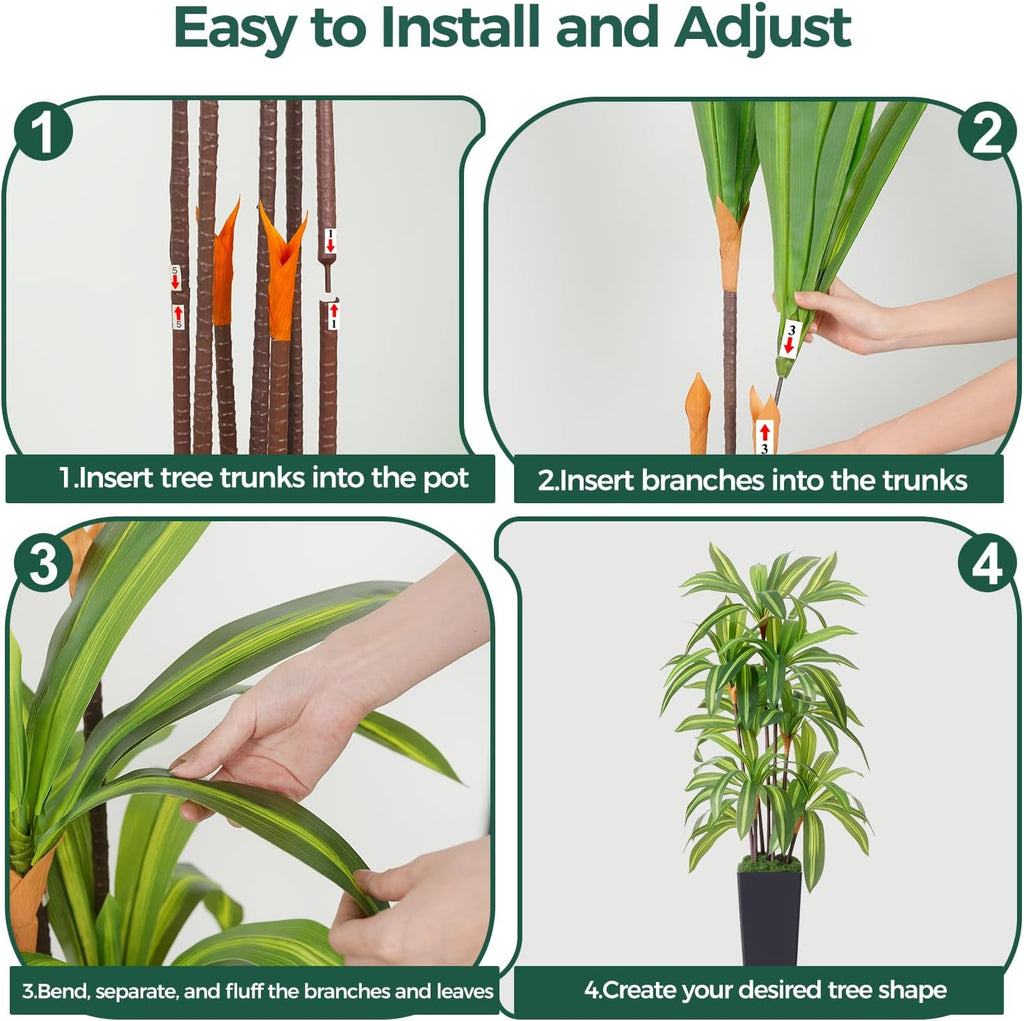Artificial Dracaena Tree 5FT, Fake Plants with Black Tall Planter - Fake Tree Tall Faux Plants Indoor Floor Plant